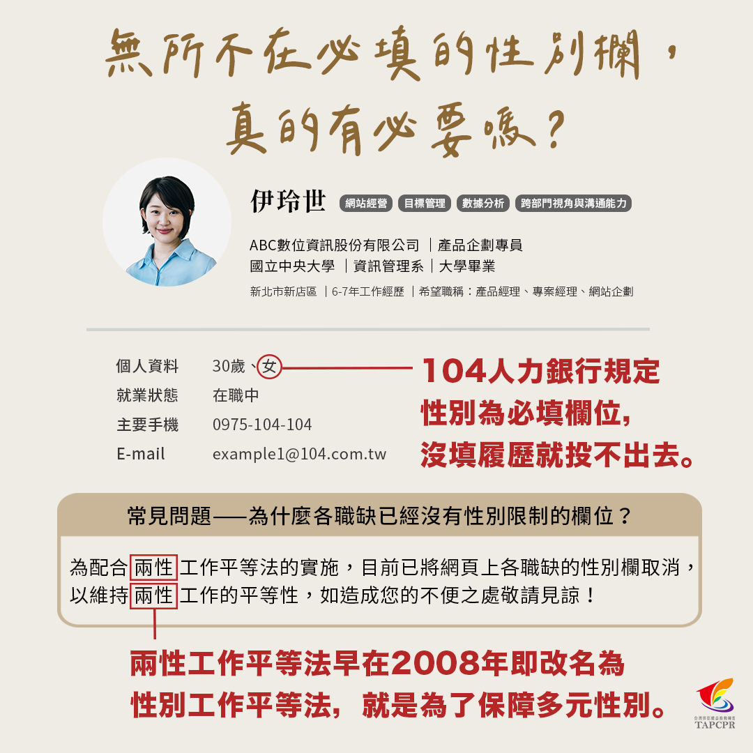 何不留白？–台灣網路求職與會員註冊，無所不在的性別資訊